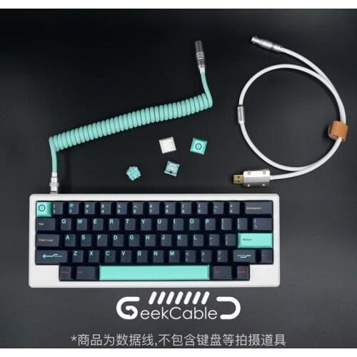 Geekcable Handmade Customized Mechanical Keyboad Data Cable Rear Aviation Plug Series Spiral Woven Keyboard Cable TIffany White
