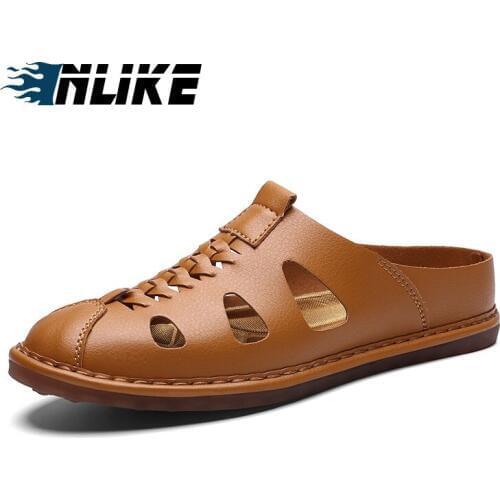 Men Fashion Leather Sandals Plus Size Casual Slip-on Summer Shoes