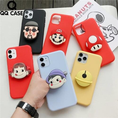 3D Cartoon Dinosaur Fold Finger Grip Candy TPU Case For iphone 6 6S 7 8 Plus SE 2 2020 11 Pro XS MAX X XR Soft Phone Holder Case