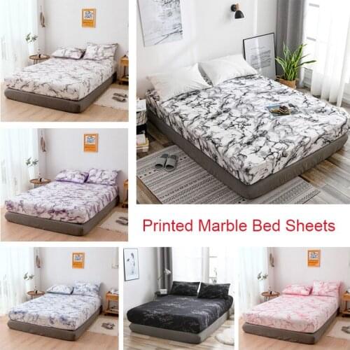 Printed Marble sanding fabric Bedspread Skin friendly cotton Bed Cover Non Slip Fitted Sheet Bed Protect Mattress Cover 6 color