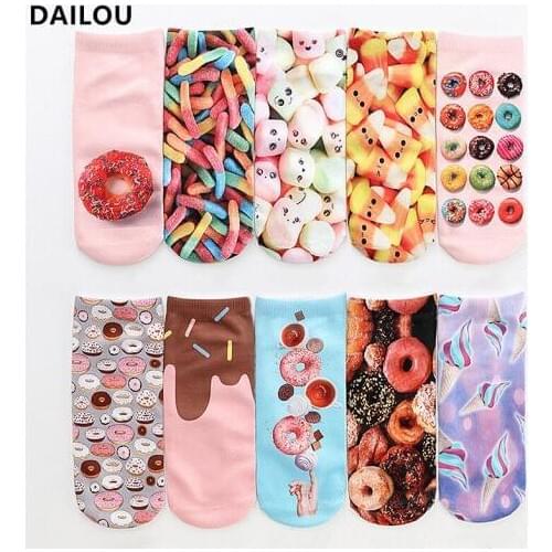 1 pair 3D Printed Socks High Quality Kawaii Women Socks Tide Cute Funny Food Donuts Straight Pink Cotton Socks pop socket