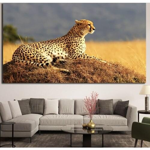 New HD Print Modular Wild Cheetah Picture Wall Art 1 Piece Prairie Landscape Canvas Painting Home Decor Poster Living Room Decor