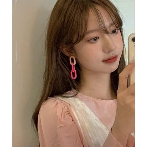 2021 New Trend Creativity Womens Earrings Cute Geometry Candy Color Stitching Chain Korean Fashion Jewelry Earrings