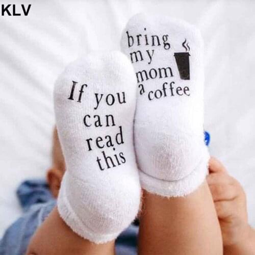 Novelty Funny Sayings Baby Cotton Crew Socks Non-Skid Gripper If You Can Read This Rubber Letters Printed Newborn Hosiery Infant
