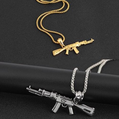 New Gold Color Personality Punk Hip Hop Rifle Gun Pendant Long Chain Necklace For Women Men Fashion Party Jewelry Gift