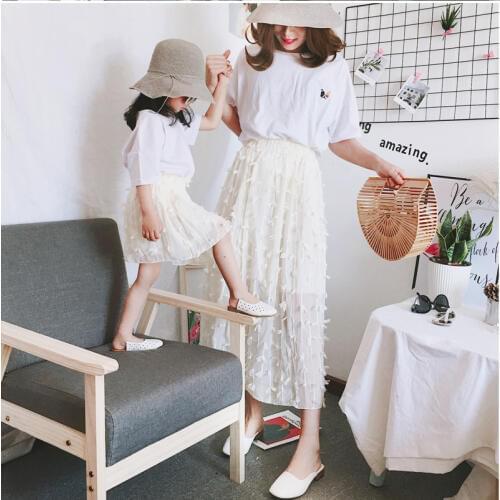 Mum and Daughter Clothes Mother Daughter Matching Clothes Black Mommy Outfits 2019 Mew Summer Fashion Long Skirt
