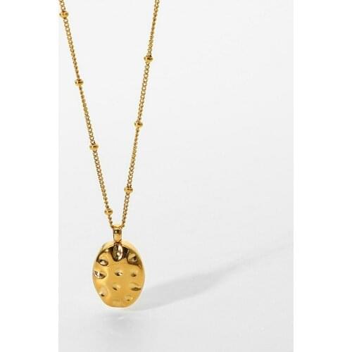 Bump Hammered Egg Shape Pendant Necklace For Women 18K Gold Plated Stainless Steel Chokers Jewelry Accessories