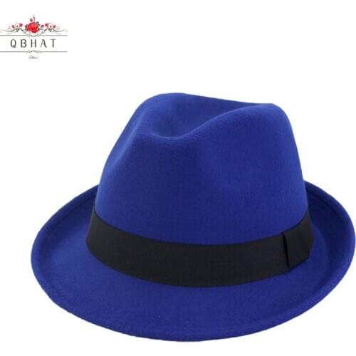 QBHAT Unisex Wool Felt Roll Up Short Brim Jazz Fedora Hats with Black Ribbon women men Formal Party Trilby Floppy Hat QB39