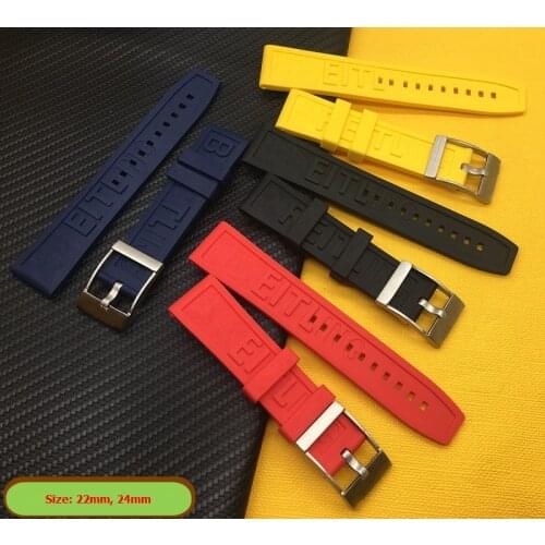 Brand Natural Rubber Watch band 22mm 24mm Black Blue Red Yellow Watchband Bracelet For Breitling strap Navitimer Avenger logo on