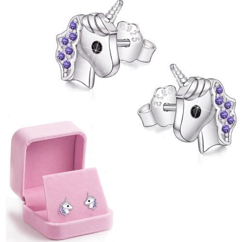 Copper silver plating Unicorn Stud Earrings For Women Wedding Small Earrings kid earring Fashion Anniversary Jewelry