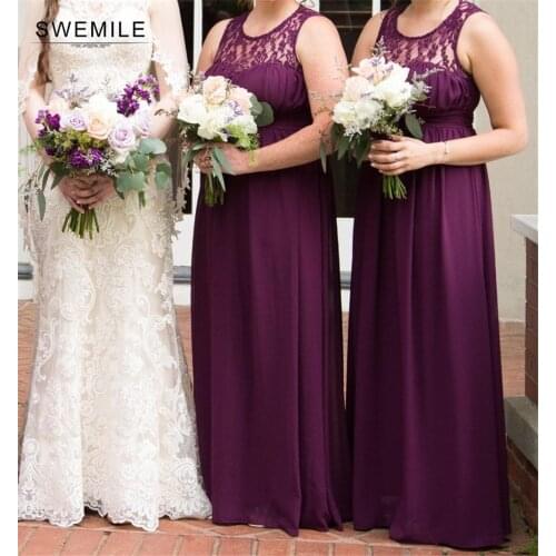 24 Hours Ship Chiffon Lace Bridesmaid Dress Tank Sleeve Illusion Backless Wedding Evening Dress 2021 For Women