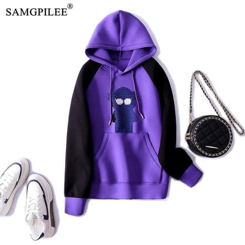 Oversized Hoodie 2021 New Korean Style Casual Space Cotton Full Sleeve Cartoon Pattern Pullovers Sequins Sweetshirts For Women