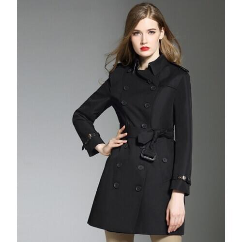 Black trench coat long spring waterfall runway dust coats women 2019 plus size double breasted female ladies windbreaker elegant