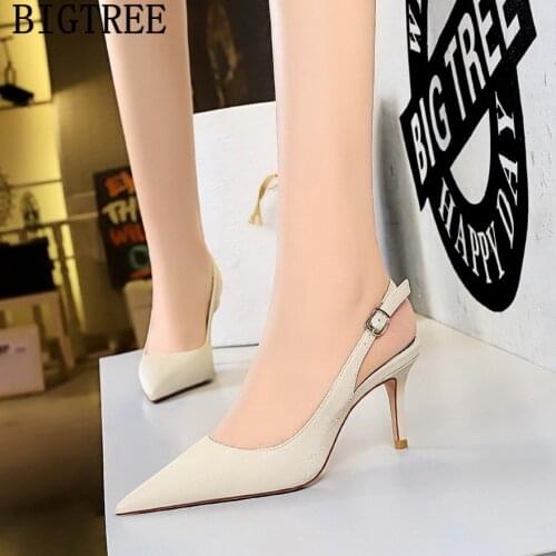 2021 Pointed Toe Pumps Shoes Woman High Heel Slingback Dress Shoes Women Office Shoes Women Zapatos De Tacon Medio Vestir Mujer