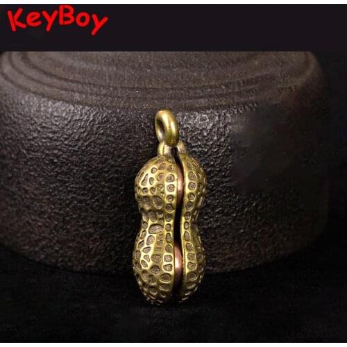 Solid Brass Peanut Bell Ornaments Copper Figurines Feng Shui Desk Decorations Home Decors Accessories Keychains Pendants Gifts