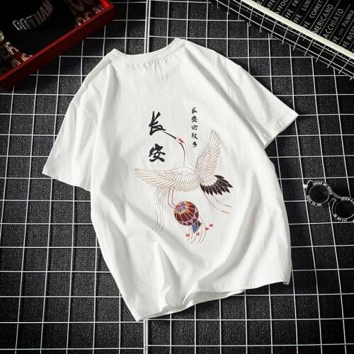 Hip Hop T Shirt Men 2021 Harajuku Print Crane T-Shirt Streetwear Chinese Style Fashion Tshirt Casual Tops Tees Black 30057