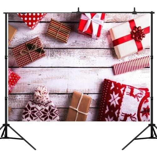 Lyavshi Vinyl Custom Photography Backdrops Props Christmas day theme Wooden floor gift hat Photo Studio Background