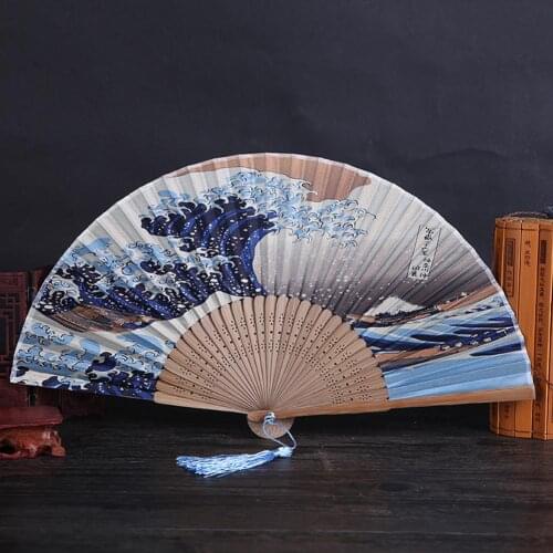 Vintage Style Silk Folding Fan Chinese Japanese Pattern Art Craft Gift Home Decoration Ornaments Dance Hand Fan