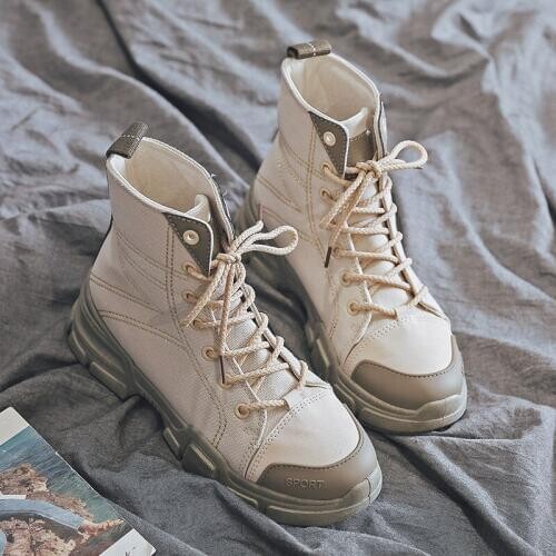 XEK 2019 New Arrival Canvas Ankle Boots For Women Hook Platform Boots Fashion Punk Black Boots Flat Shoes Winter Boots YYJ139