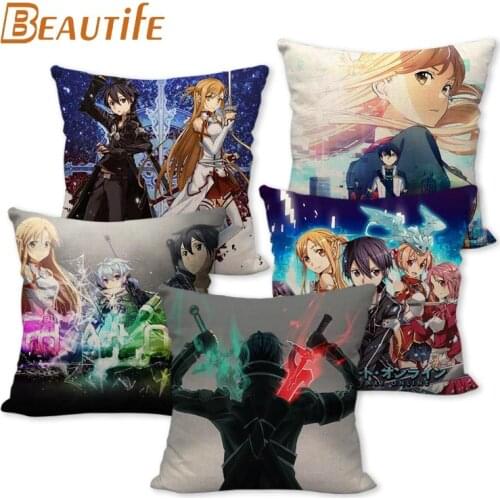 Custom Sword Art Online Animation Pillowcase 45X45cm Wedding Decorative Eco-Friendly Cotton Linen Fabric Pillow Case