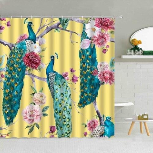 Chinese Style Flower Bird Shower Curtains Peacocks Peony Landscape Waterproof Bathroom Curtain 3d Printed Cloth With Hooks Decor