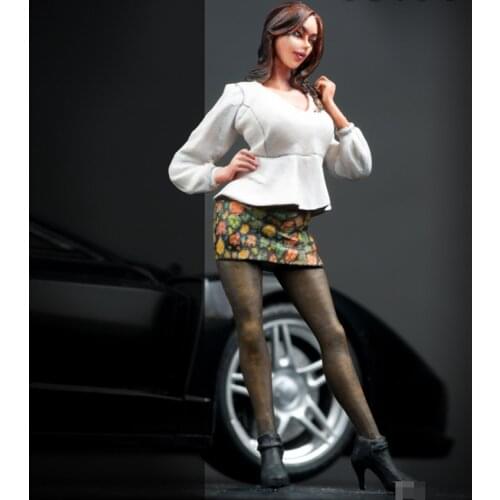 1/24 Female model in short skirt and black stockings, Resin Model figure GK, Unassembled and unpainted kit