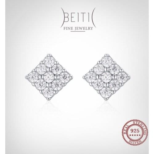 Beitil New Sale Sparkling Clear Zircon 925 Sterling Silver Square Stud Earrings For Women Fashion Geometric Fine Jewelry