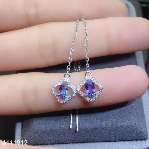 KJJEAXCMY fine jewelry natural Tanzanite 925 sterling silver women earrings Ear line support test luxury