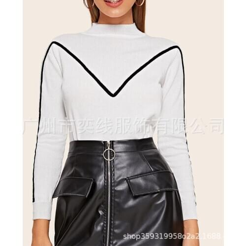 Womens Sweater 2020 Autumn and Winter New Fashion White Half High Neck Sweater Slim Pullover Base Sweater