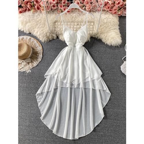 Summer Black/White Irregular Spaghetti Strap Long Dress Women Sexy Strapless High Waist Ruffle Open Back Vestidos 2021 New Robe