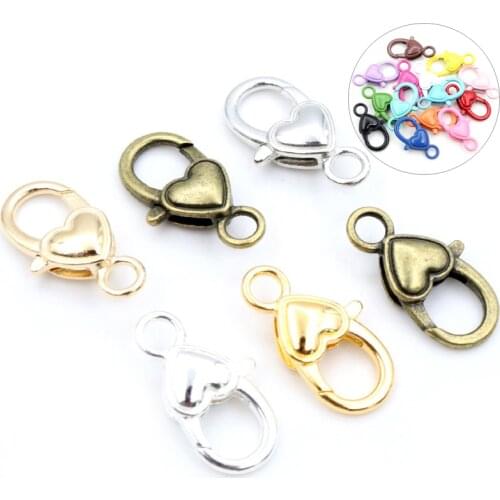 10pcs/lot 26x19mm Gold Silver Plated Rhodium Heart Jewelry Findings,Lobster Clasp Hooks for Necklace&Bracelet Chain DIY Making