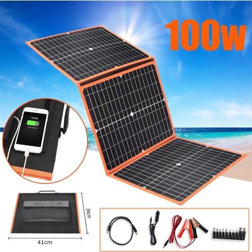 100W 12V Foldable Solar Panel Kit Portable Solar Battery Phone Charger Photovoltaic 5V USB for Power Bank Car Boat Tablet Camper