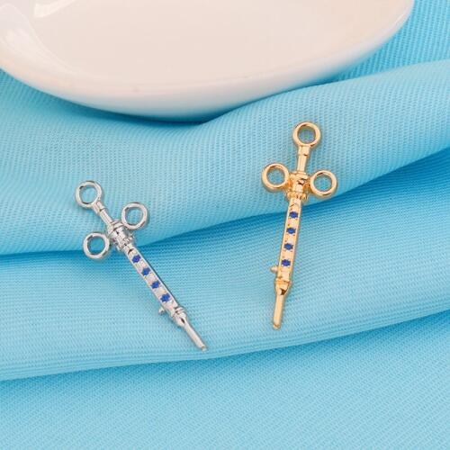 2019 Syringe enamel Brooch Blue Crystal Pins Gold Health medical jewelry for MD Doctor Nurse Graduation gift Medical students