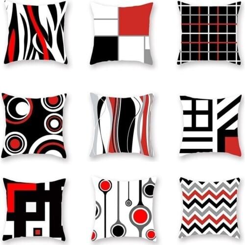 2019 Geometric pillowcase Red Black 45*45cm 100% Polyester Plaid Pattern Pillow Case for Living Room Hotel Pillowcase