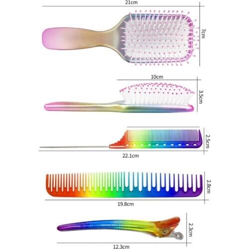 4PCS /Set Rainbow Wide Tooth Comb No Knots with 2 Clips for Hair Detangling