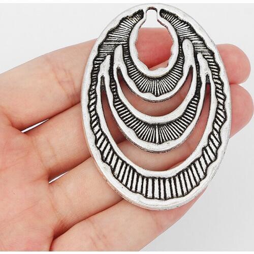 4PCS Large Tone Open 3 Rings Charms Oval Pendants DIY Findings Jewelry Making 72x49mm
