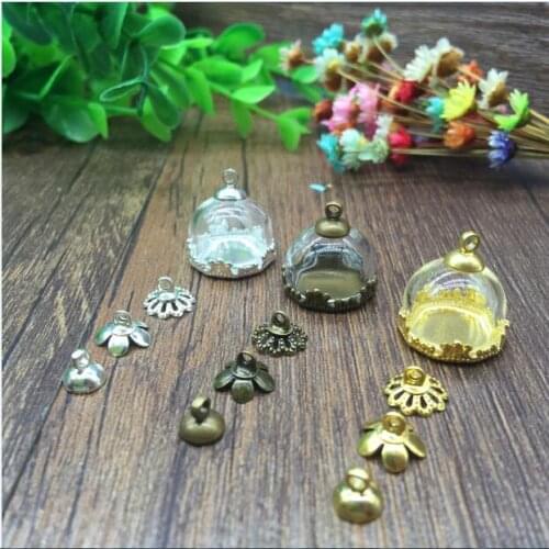 5sets/lot 15mm handmade Hemisphere glass dome bottle--you can choose glass bottle metal beads cap, glass vial pendants necklace