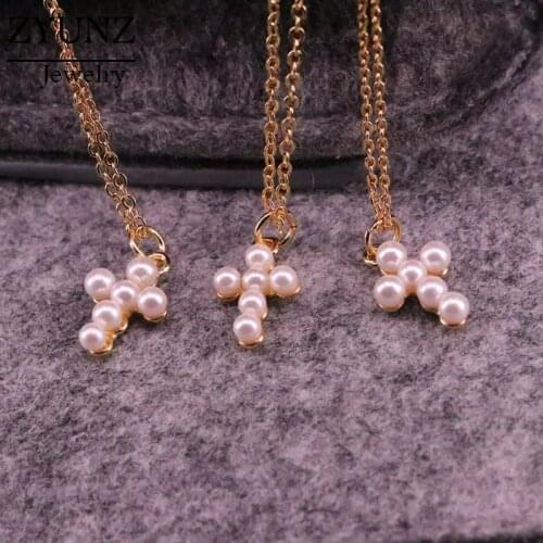 6PCS, New Cross Mother of Pearl Charm Pendant Necklace Fashion Simple Chain Jewelry Women Choker Necklace