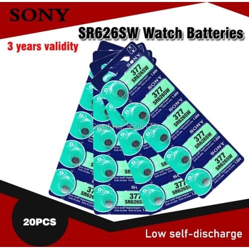 20PC SONY Original 1.55V AG4 377A 377 LR626 SR626SW SR66 LR66 Button Cell Watch Coin Battery Watch batteries MADE IN JAPAN