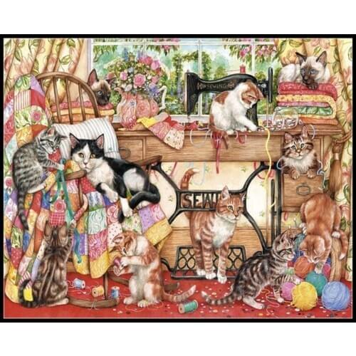 Cat sewing machine diamond embroidery 5d diamond painting full diamond mosaic 3d picture of rhinestones cross-stitch