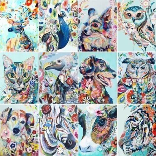 HUACAN 5D Diy Diamond Painting Animal Dog Cross Stitch Diamond Embroidery Owl Mosaic Living Room Decoration