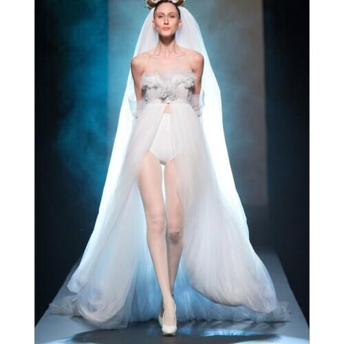 Boho Chic White Tulle Bridal Gowns Off The Shoulder Sexy Side Split See Thru Prom Gowns Fashion Women Dresses