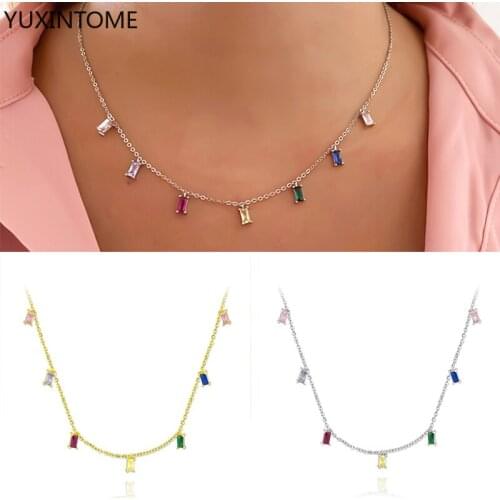 925 Sterling Silver Chain Colorful Crystal Necklace for Women Bohemian Charms Clavicle Chain Party Wedding Jewelry collares