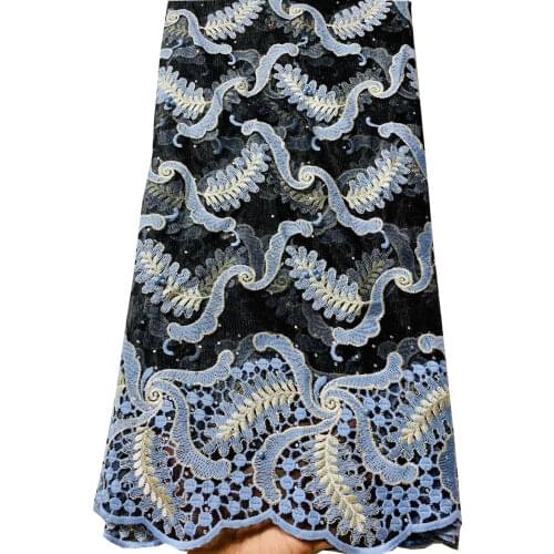 Royal blue Rhinestones Embroidered Tulle Lace Fabric For Party Dress High Quality Fashion African French Net Lace Fabric YLL8530