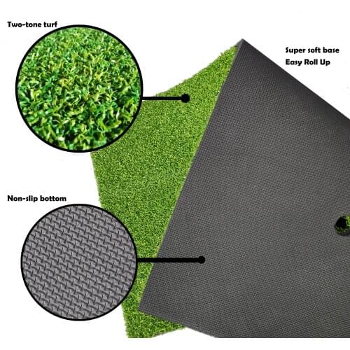 Two tone turf super soft easy roll up 12”x24” Residential Non-slip Golf Practice Hitting Mat with Rubber Tee Holder