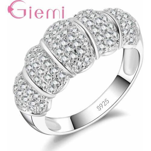 Exquisite Beautiful Cubic Zirconia Crystal Stone Ring Geometric Pattern Bridal Wedding Jewelry 925 Sterling Silver