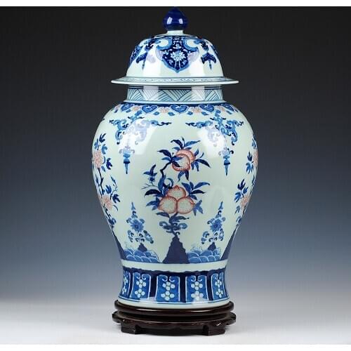 Jingdezhen Glaze Antique ginger jar Blue And White Red Temple Jar Storage pot Living Room Decoration porcelain ceramic jar vase