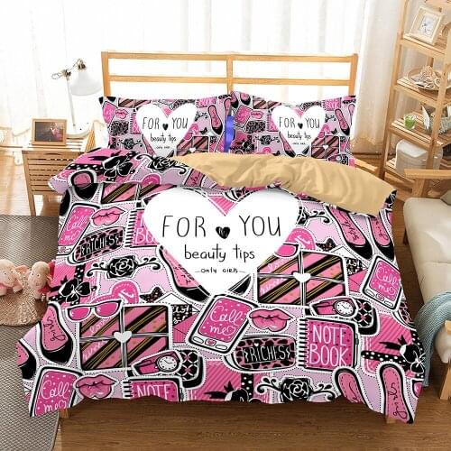 Fashion Pink High Heeled Shoes Pattern Girls 2/3pcs Bedding Sets No Quilt Queen Full King Size Duvet Cover With Pillowcase