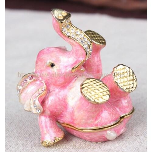 Cute elephant figurine birthday gifts handmade metal elephant shape jewelry box gift Pink Cute Elephant Trinket Box
