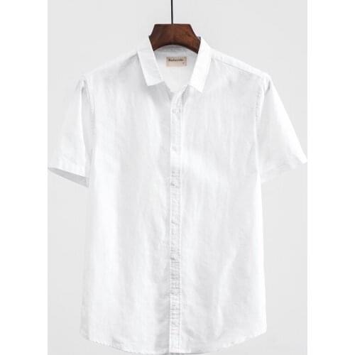 Mens Japanese style simple casual linen shirt men short-sleeved square collar men shirts cotton and linen shirt mens 4XL camisa